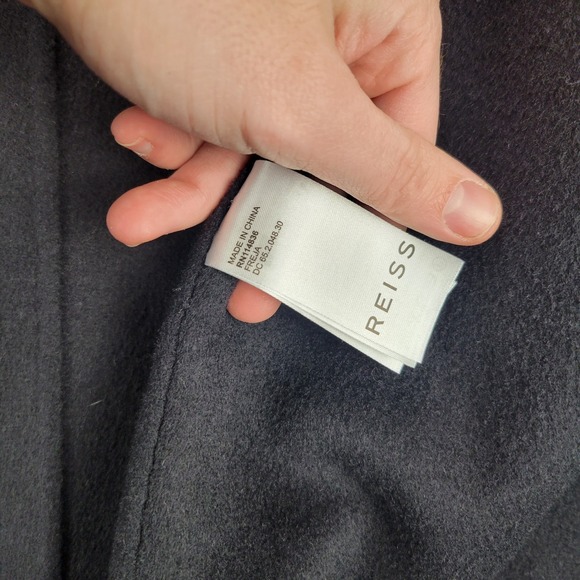 Reiss Bridget Wool Blend Blindseam Coat Black Waist Tie Size 12 Classic Designer - Picture 7 of 12